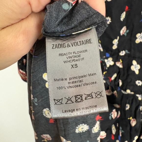 Zadig & Voltaire Reacty Floral Print Long Sleeve Ruffle Embroidered Dress XS - Picture 9 of 9